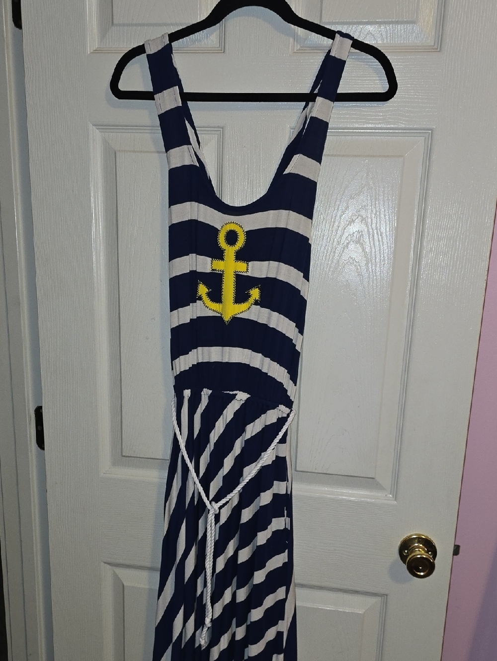 Sperry‎ Navy and White Striped Midi Dress with Yellow Anchor